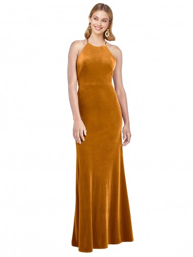 Shop Halter Neckline Long Full Length Formal Velvet Bridesmaid Dress / Prom Dress with Strappy Back Perth
