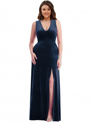 Shop Deep V-Neck Sleeveless Formal Velvet Maxi Bridesmaid Dress / Prom Dress with Pockets Perth