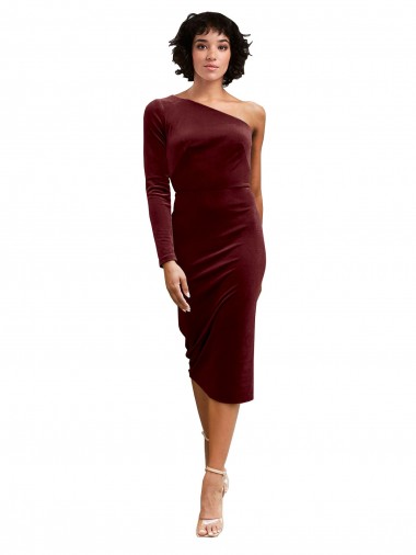 Shop One Shoulder Fitted Short Midi Length Velvet Bridesmaid Dress / Prom Dress Perth