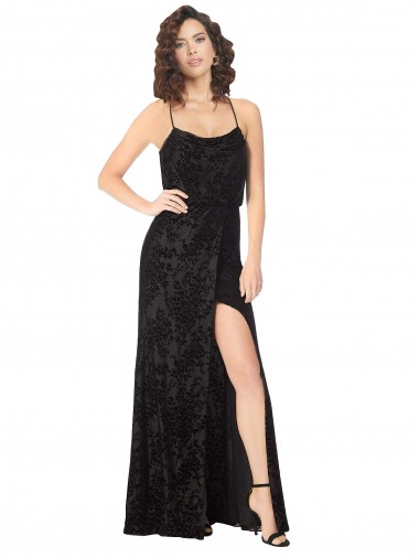 Shop Floral Velvet Cowl Neck Bridesmaid Dress with Skirt Slit Perth