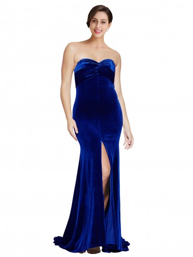 Shop Strapless Ruched Formal Velvet Bridesmaid Dress / Prom Dress with Sweep Train and Front Slit Perth