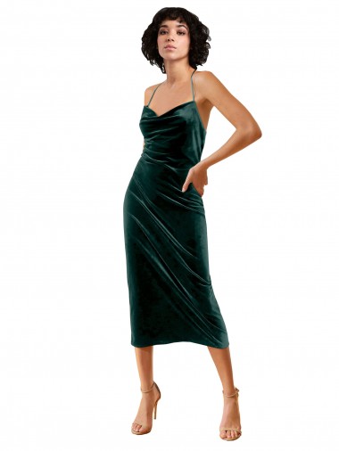 Shop Midi Cocktail Length Sleek Cowl Neckline Short Formal Velvet Bridesmaid Dress / Prom Dress Perth