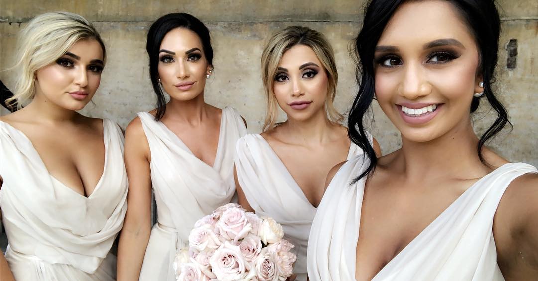 Full Length Luxe Chiffon Long Champagne bridesmaid dresses Perth with Sexy High Slit and Front Ruffles